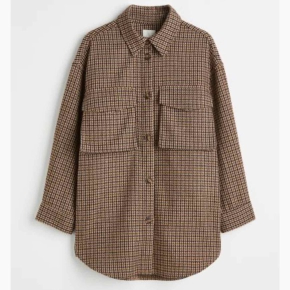 H&M Oversized Wool Blend Twill Shacket Size Large - Picture 1 of 14